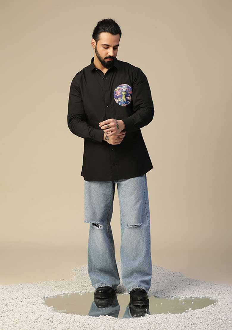 Black Ufo Hand Painted Shirt - Indya
