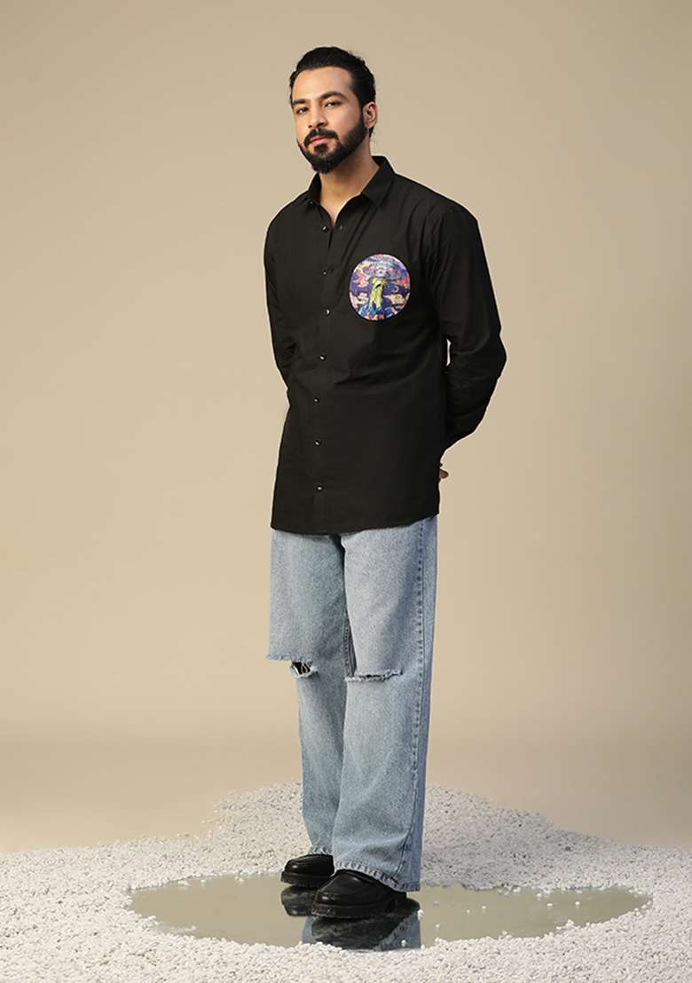 Black Ufo Hand Painted Shirt - Indya