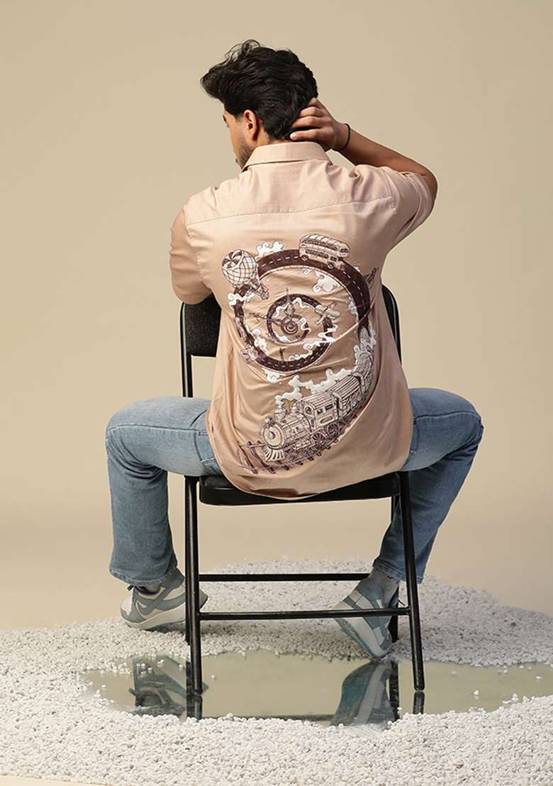 Brown Handpainted Time Travel Shirt - Indya