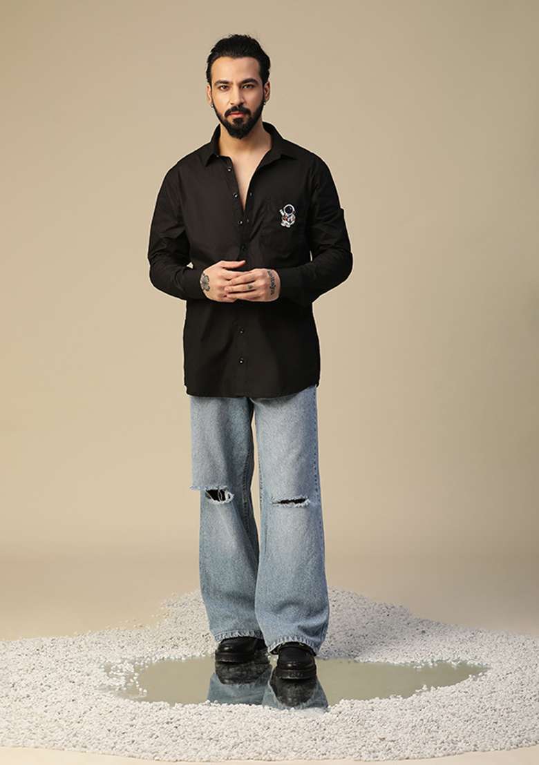 Black Astro Hand Painted Shirt - Indya