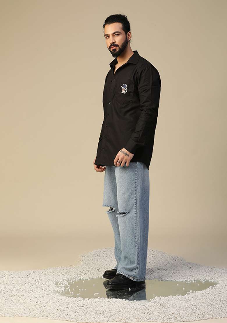 Black Astro Hand Painted Shirt - Indya