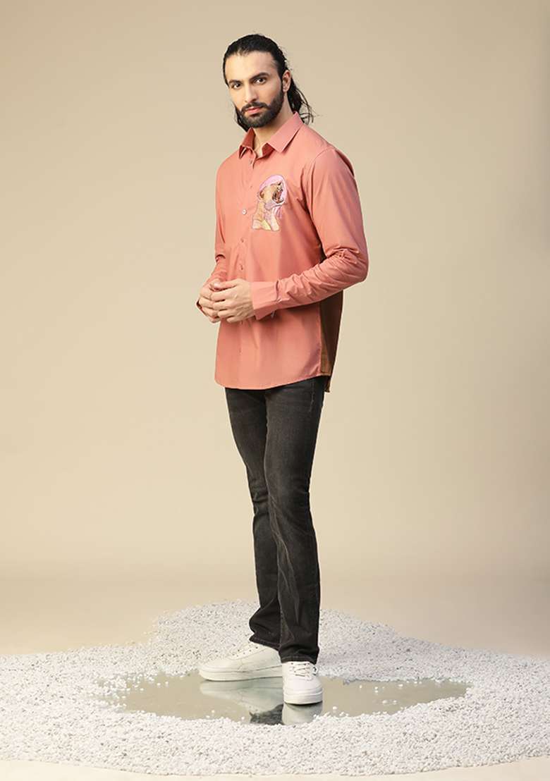 Peach Eclipse Tiger Hand Painted Shirt - Indya