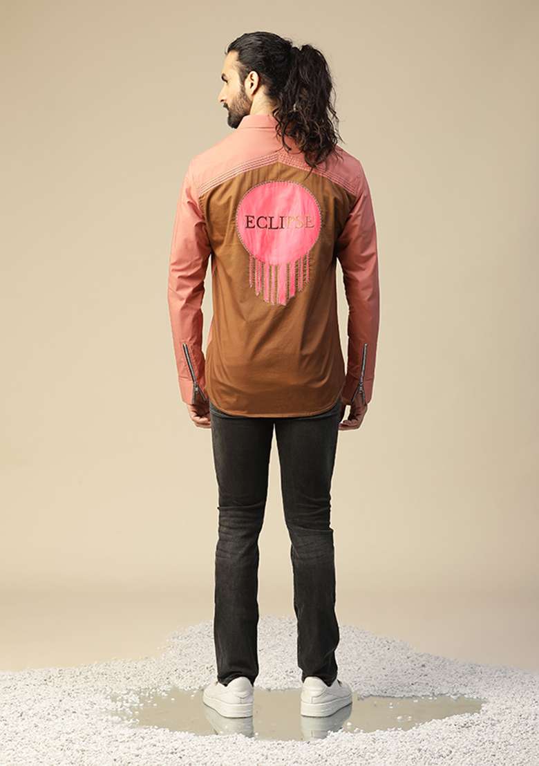 Peach Eclipse Tiger Hand Painted Shirt - Indya