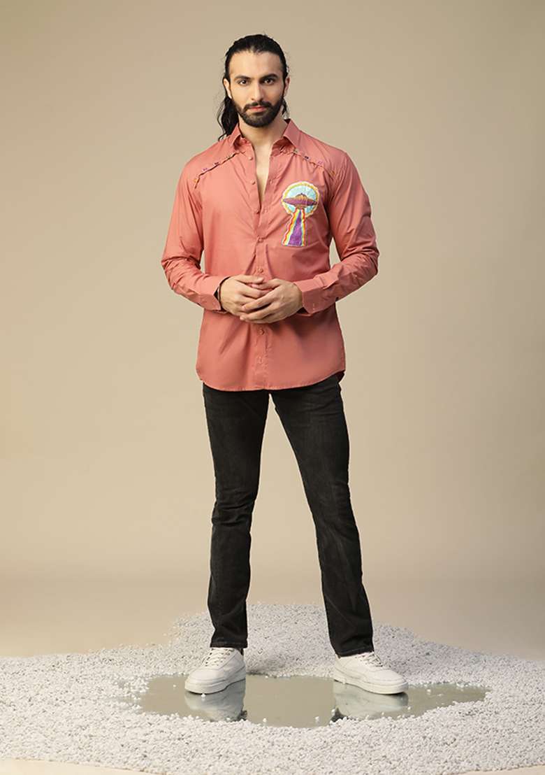 Peach Pride Ufo Hand Painted Shirt - Indya