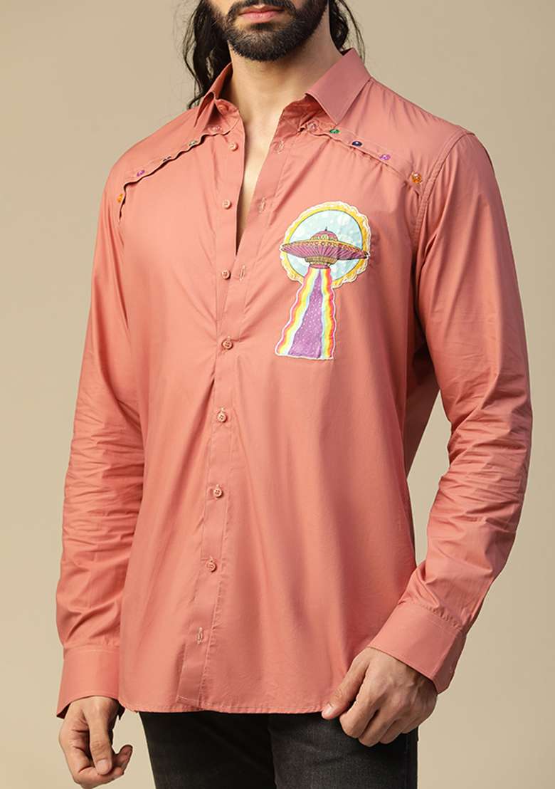 Peach Pride Ufo Hand Painted Shirt - Indya