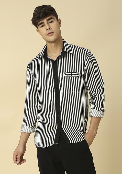 Black And White Striped Shirt For Men