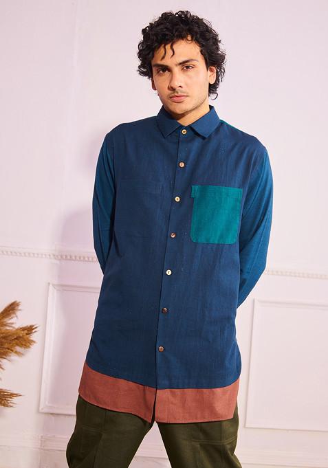Midnight Blue Two And A Half Longline Printed Shirt
