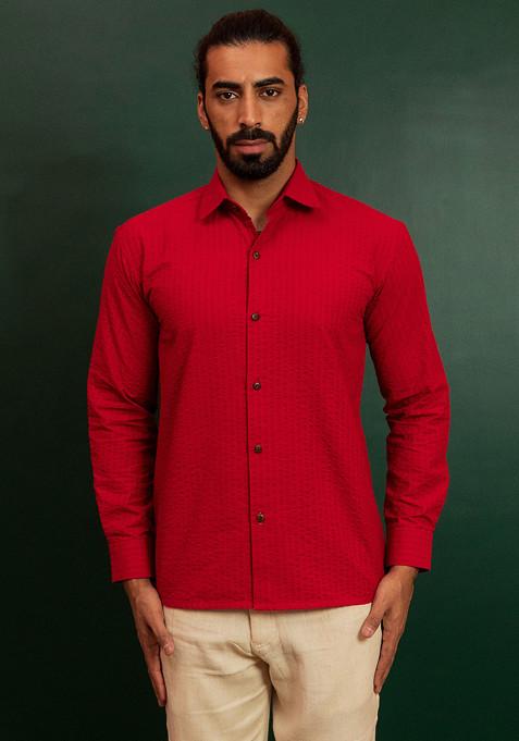 Red Hibiscus Printed Shirt