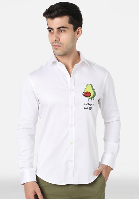 White Avocado Embroidered Cotton Shirt For Men