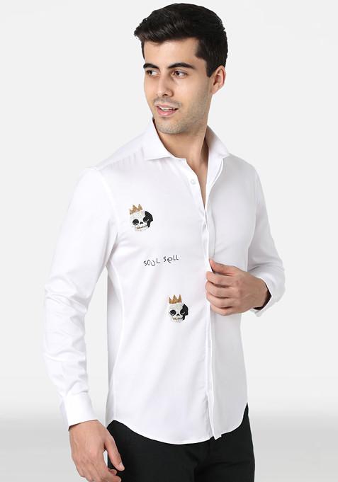 White Soul Sel Embroidered Cotton Shirt For Men