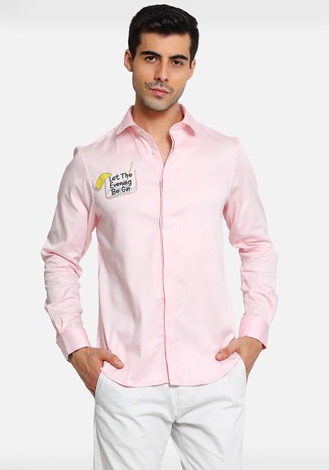 Baby Pink Begin Embroidered Cotton Shirt For Men
