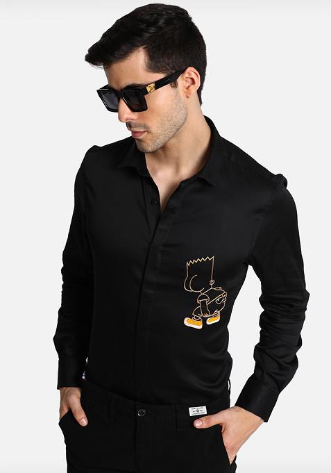 Black New Simsim Embroidered Cotton Shirt For Men