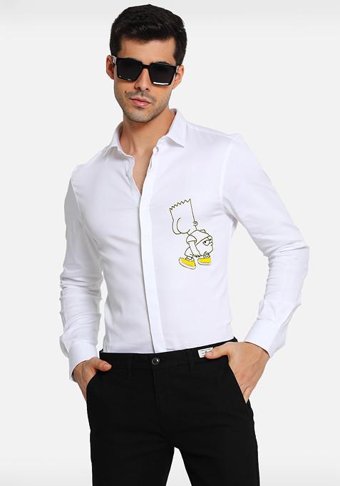 White New Simsim Embroidered Cotton Shirt For Men