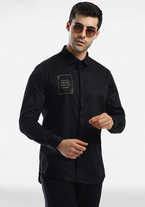 Black Embroidered Tas Your Money Shirt for men