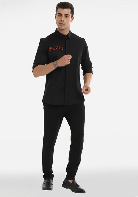 Black Embellished Shirt For Men