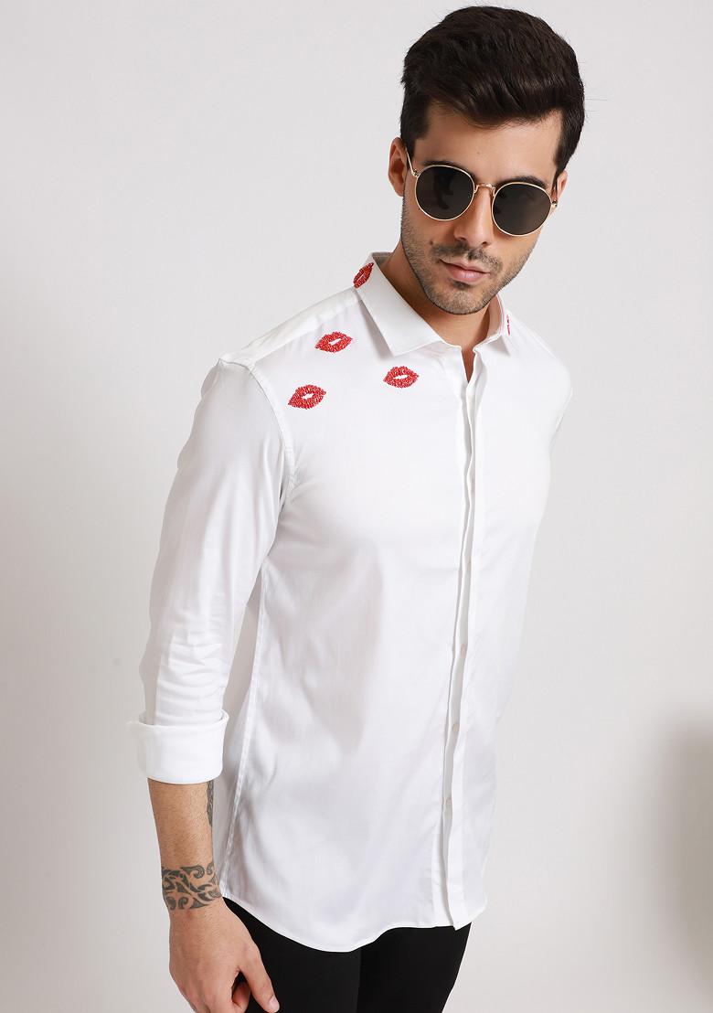 Buy White Embellished Kisses Shirt For Men - Komal Kothari - Indya