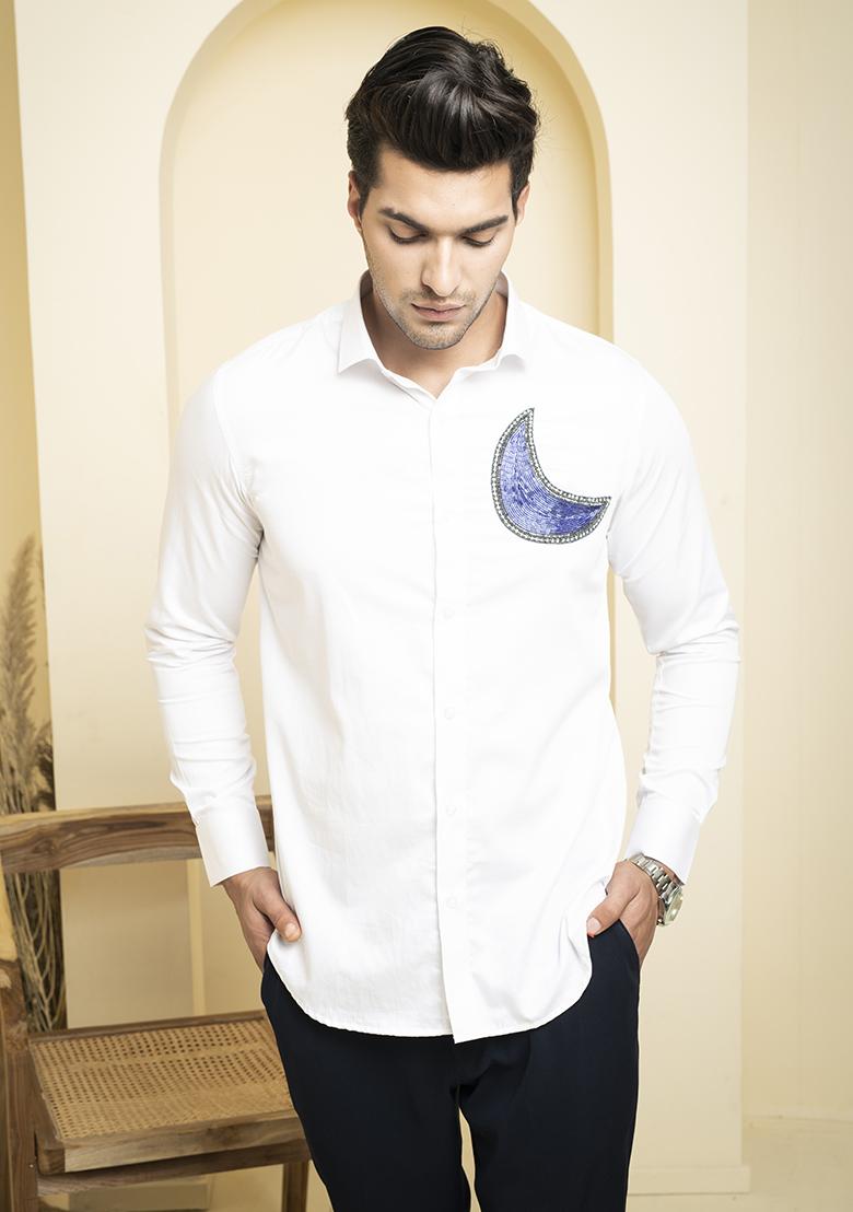 White Embroidered Antilia Shirt For Men