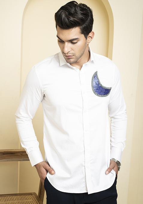 White Embroidered Antilia Shirt For Men