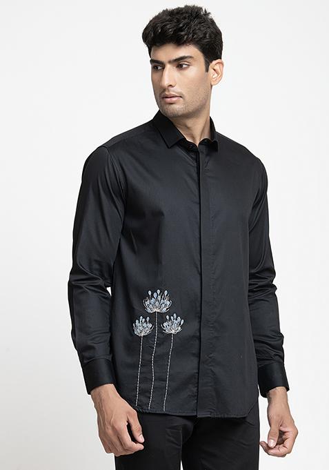 Black Embroidered Atore Shirt For Men