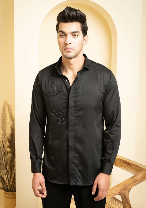 Black Embroidered Awel Shirt For Men