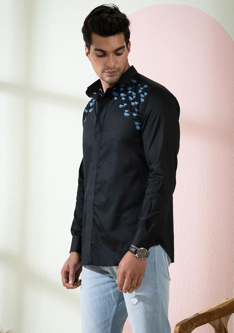 Black Embroidered Shirt For Men