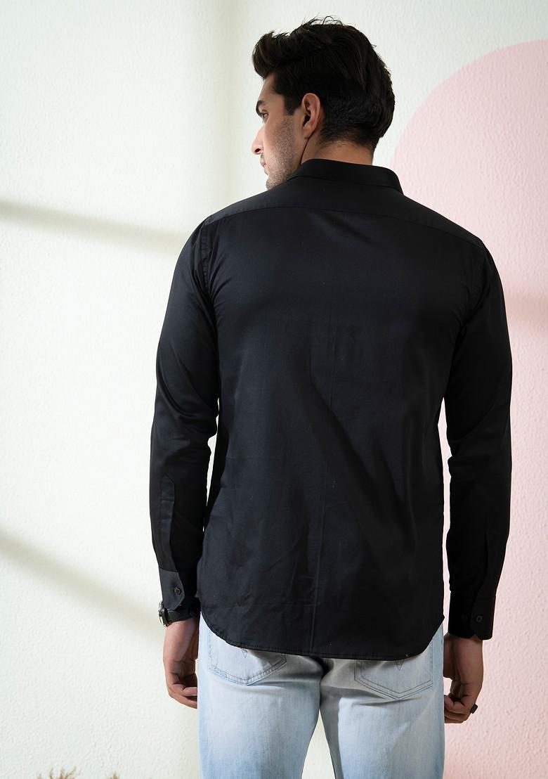 Black Embroidered Shirt For Men