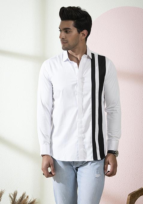 White Stripe Printed Brumo Shirt For Men