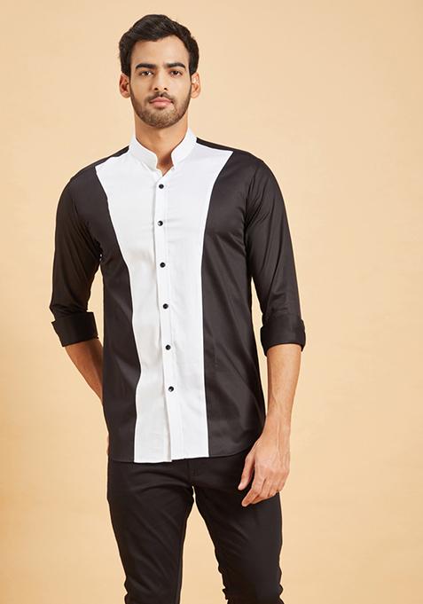 Black Colour Blocked Pattern Shirt For Men