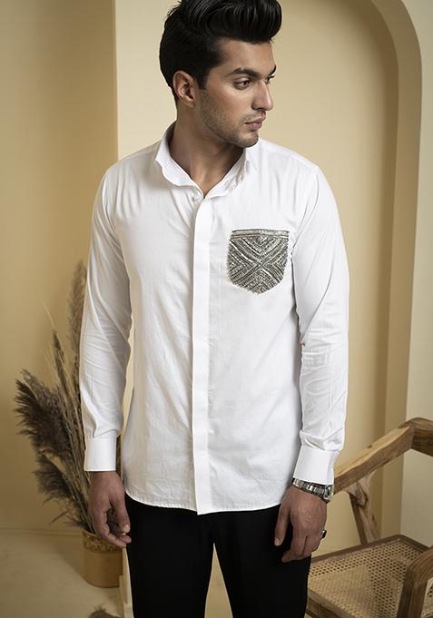 White Embroidered Elnor Shirt For Men