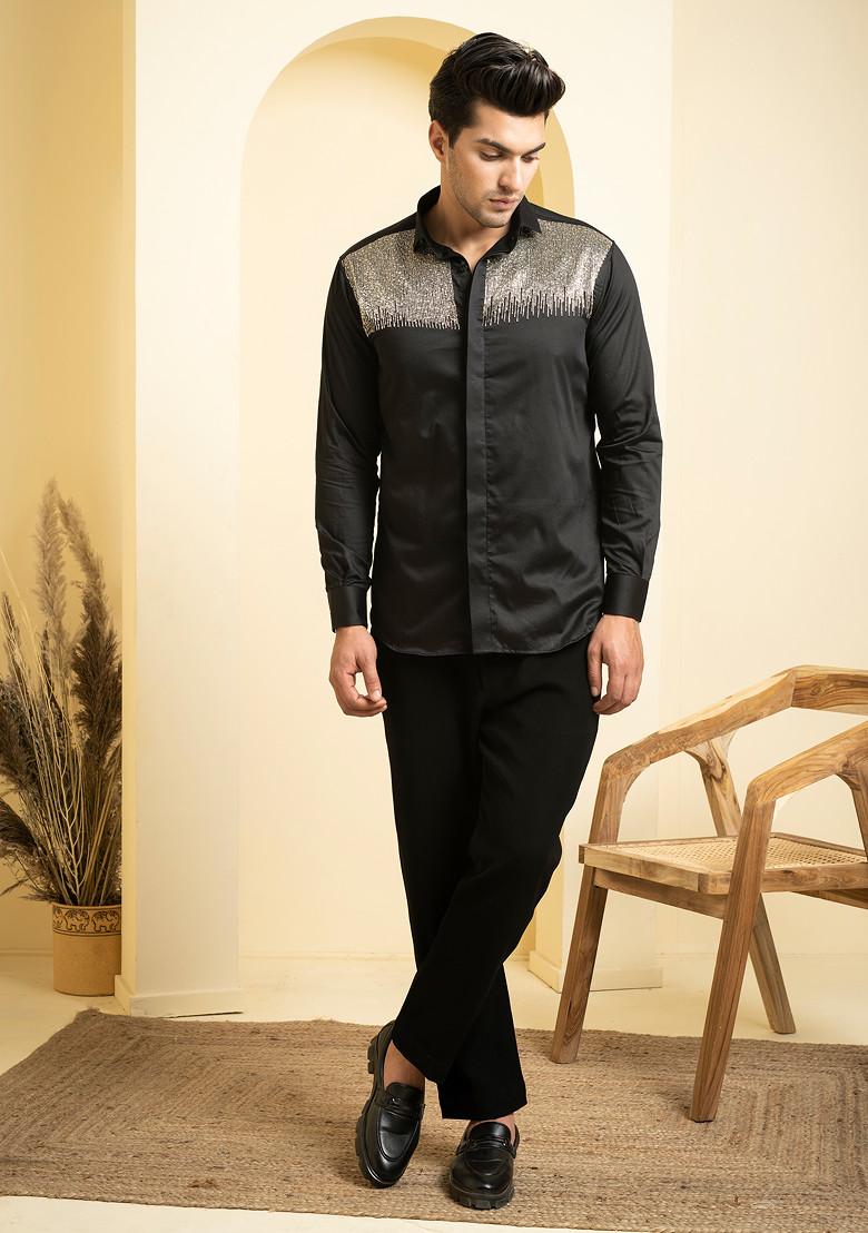 Black Embroidered Glare Shirt For Men