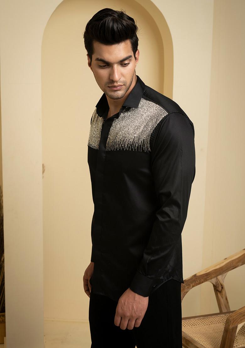 Black Embroidered Glare Shirt For Men