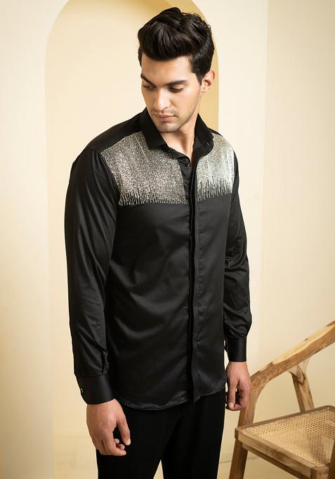 Black Embroidered Glare Shirt For Men