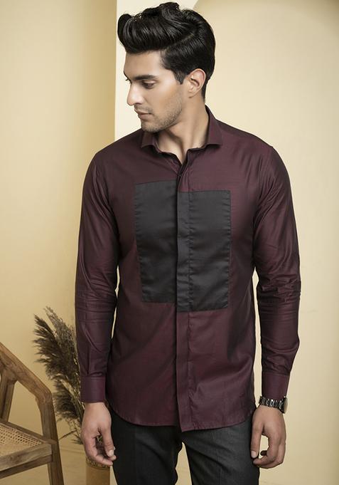 Burgundy Box Print Maroono Shirt For Men