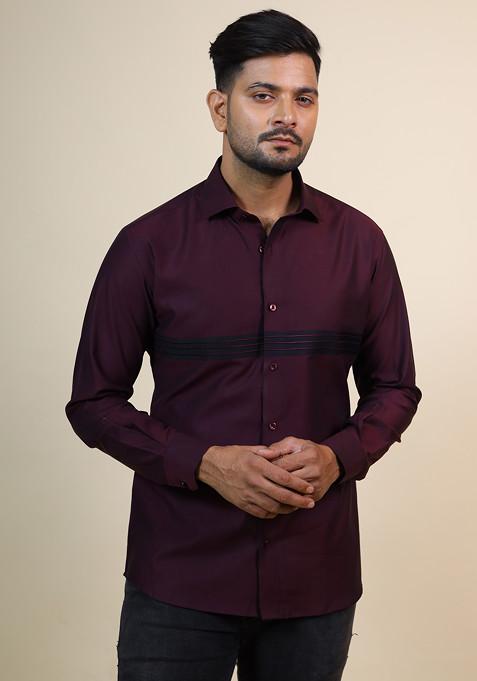 Burgundy Stripe Printed Premium Gaza Shirt For Men