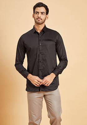 Black Embroidered Ragic Pintuck Shirt For Men
