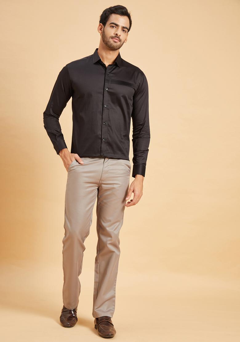Black Embroidered Ragic Pintuck Shirt For Men