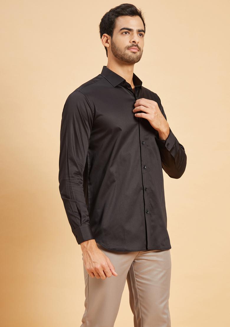 Black Embroidered Ragic Pintuck Shirt For Men