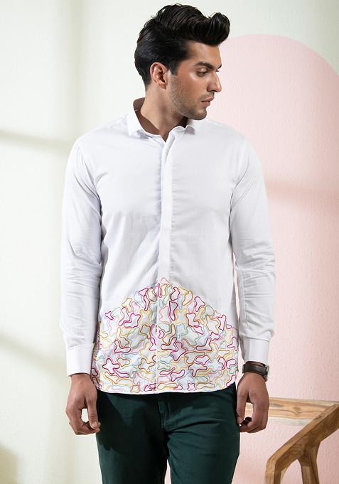 White Embroidered Rainbow Shirt For Men