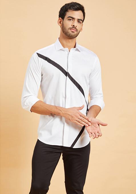 White Scale Pattern Shirt For Men