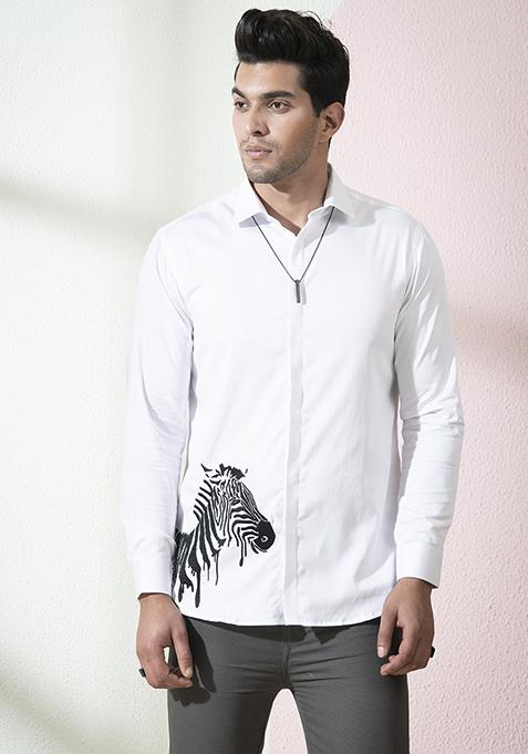 White Embroidered Stan Shirt For Men