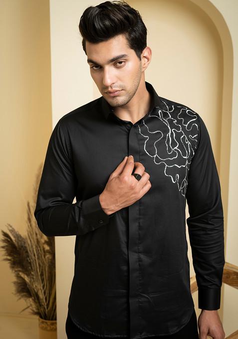 Black Embroidered Sterling Shirt For Men