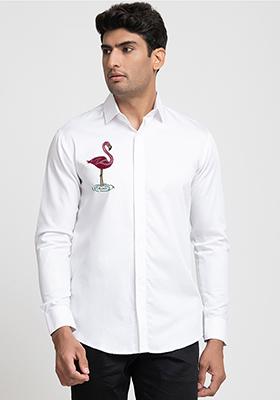 White Swan Embroidered Shirt For Men