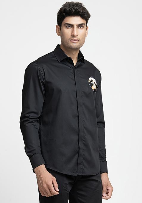 Black Embroidered Pandorable Shirt For Men