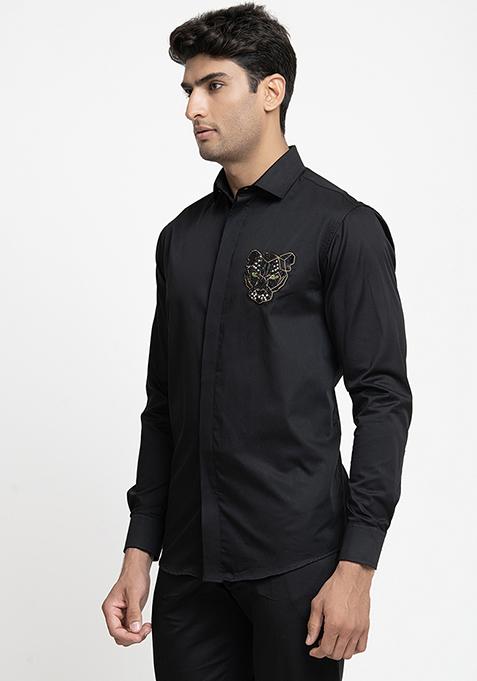 Black Panther Embroidered Shirt For Men