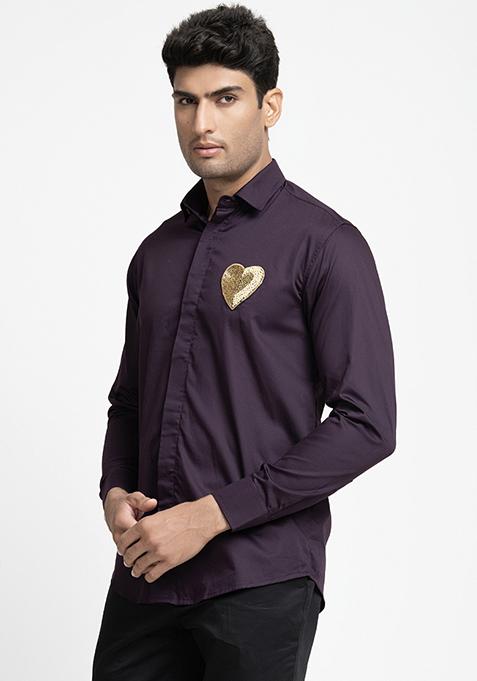 Purple Heart Embroidered Shirt For Men