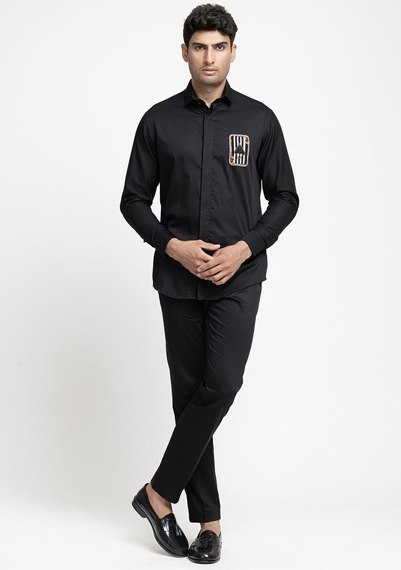 Black Card Embroidered Shirt For Men