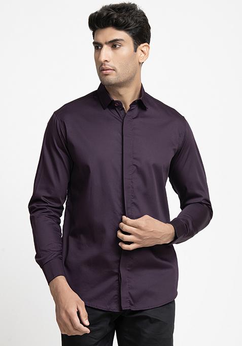 Purple Plain Giza Cotton Shirt For Men