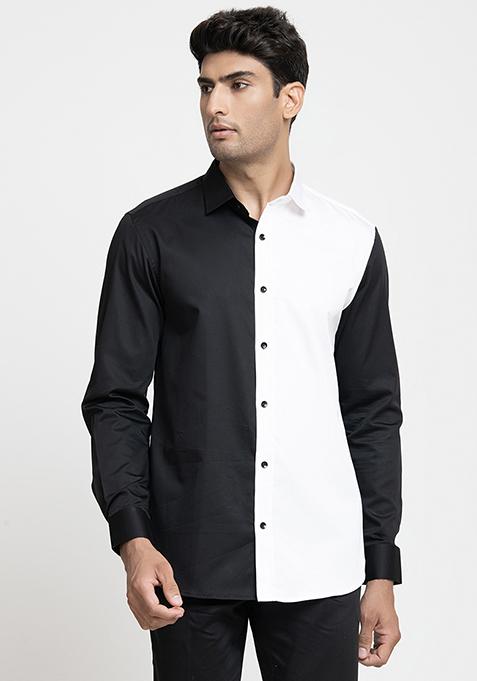 Black And White Colour Blocked Shirt For Men