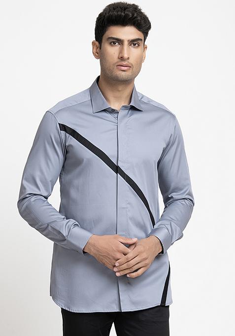 Grey Stripe Printed Astral Shirt For Men