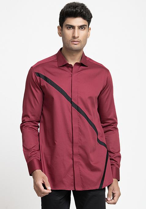 Red Stripe Printed Giza Cotton Shirt For Men